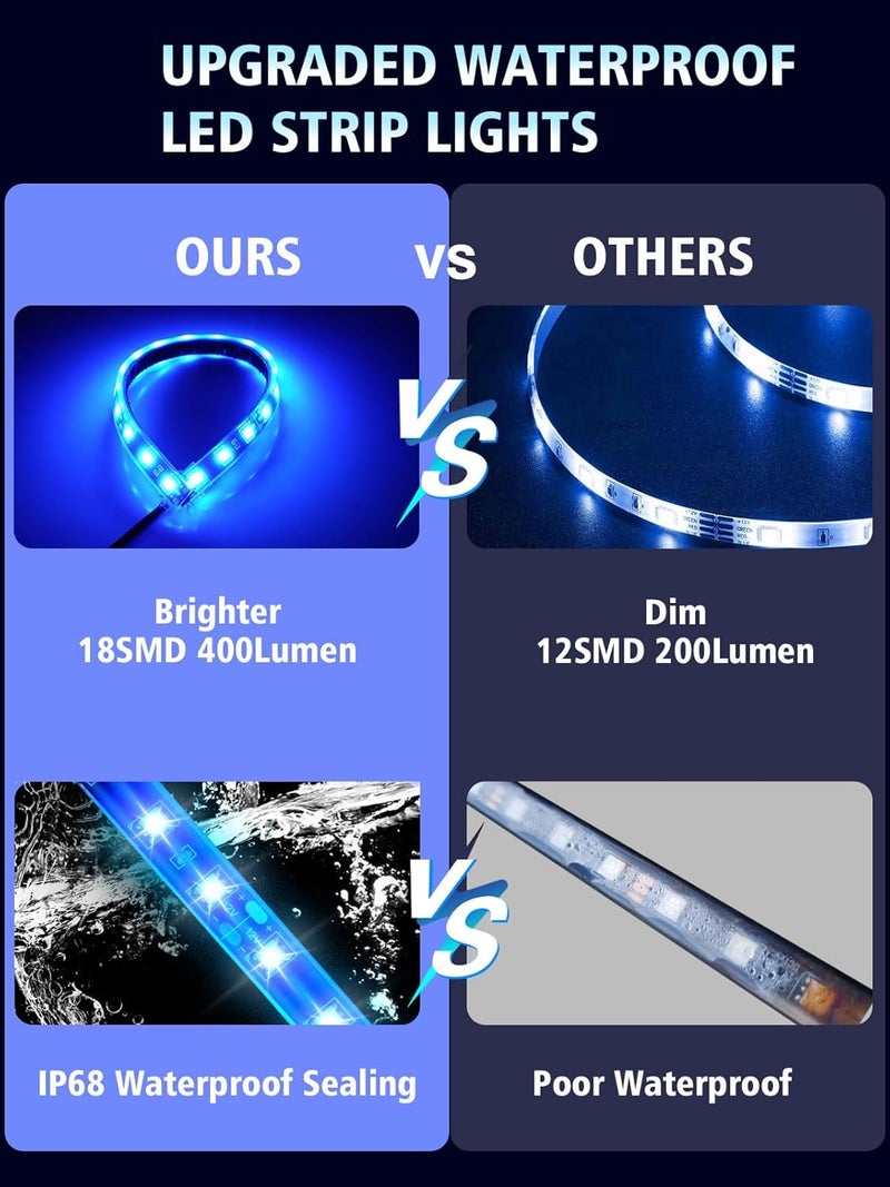 YM EBright 4Pcs Led Strip Lights for Car, 12inch Waterproof IP68 Car Underglow Strip Lights Decoration 18SMD 12V Led Interior Exterior Lights Strip for Cars Motorcycles Truck Golf Cart Boat - Blue - Image 2